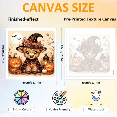 CRZMODE Halloween Paint by Numbers Kit for Adults, Cow, 16x16inch