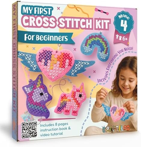 Unicorn Cross Stitch Kit for Kids Ages 6-12 - 4 Felt Beginner Projects
