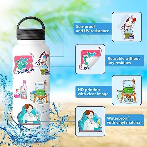 100 Pcs Natural Sciences Stickers Pack, Chemistry, Physics, Biology Experiment Vinyl Stickers, Science Laboratory Student Sticker Decals for Laptop, Water Bottle, Luggage Décor