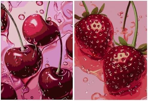 AIBOERL 2 Pack Diamond Art Kits for Adults,Retro Cherry Diamond Painting | Round Drill Fruit Diamond Painting for Beginners DIY Rhinestone 5D Diamond dots(Gemstone Craft)Wall Art Gift 12x16IN