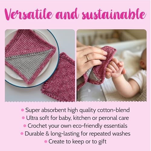 Tunisian Crochet Dishcloth Kit for Beginners - Cherry Red + Elephant Gray