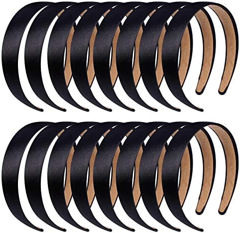 anezus 16 Pcs Satin Headbands Bulk 1 Inch Anti-slip Black Ribbon Hair Bands Plain Hard Headbands for Women Girls DIY Craft Hair Accessories (Black)