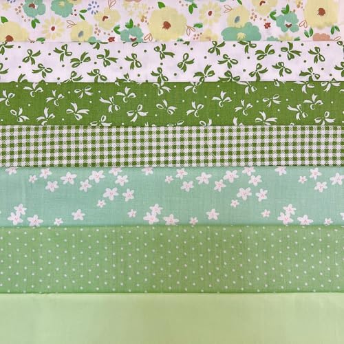 Cotton Fabric DIY Making Supplies Quilting Patchwork Fabric Fat Quarter Bundles DIY for Quilting Cotton Patchwork Cushions (Green Flowers Bow, 20" x 20")