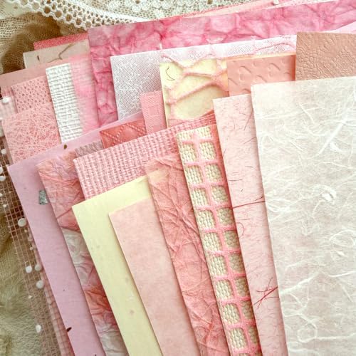 30 Sheets A5 Blush Pink Textured Scrapbook Paper & Mesh Fabric Set