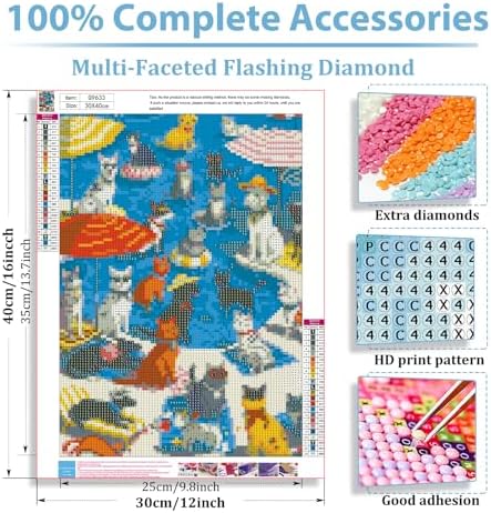 Cat Diamond Art Kits for Adults, Diamond Painting Kits for Adults 12x16 in | Diamond Painting Kits for Adults Beginners, Gem Art, 5D Full Drill, DIY Arts and Crafts for Gift Home or Decor
