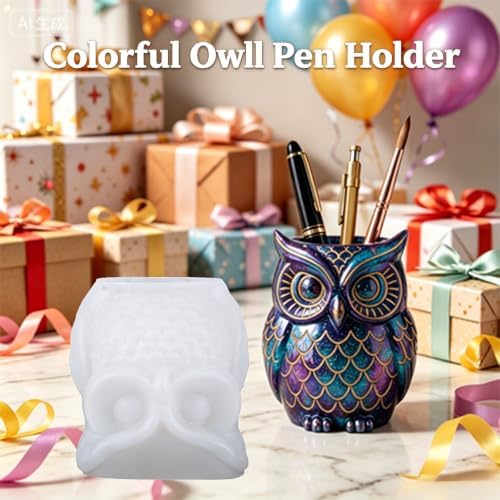 Owl Silicone Resin Mold for Epoxy Casting Succulent Pot Pen Holder