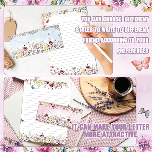 TaoBary 160 Pcs Wildflower Stationery Paper and Envelopes Set, 8.5 x 11''