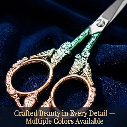 Small Embroidery Scissors with Cover -Cute and Comfortable handles Sturdy Sharp Tips for Precise Cutting, Perfect Size Keeping in Your Sewing Craft Supplies Kit (green gold)