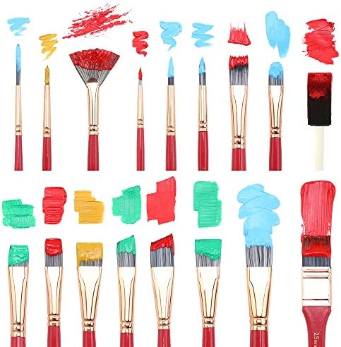 Transon 20Pcs Art Paint Brush Kit with Storage Case, 16 Brushes + Foam Brush Spatula Sponge for Acrylic Oil Watercolor Gouache, Adults Teens Beginners Art Supplies
