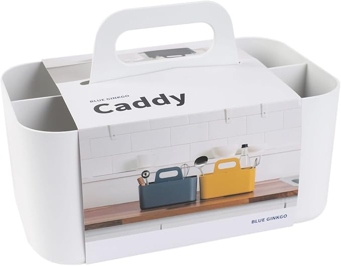BLUE GINKGO Stackable Organizer Caddy, Rectangle, White, Made in Korea