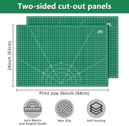 ArtAt Self Healing Cutting Mat: 24 x 36 inch Green Large 5-Ply Double-Sided Durable Non-Slip PVC Cutting Mat for Sewing Quilting Scrapbooking Art & Crafts projects…