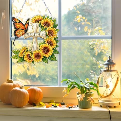 ARPADAMO Cross Diamond Art Kits for Adults, Acrylic Hanging Suncatcher