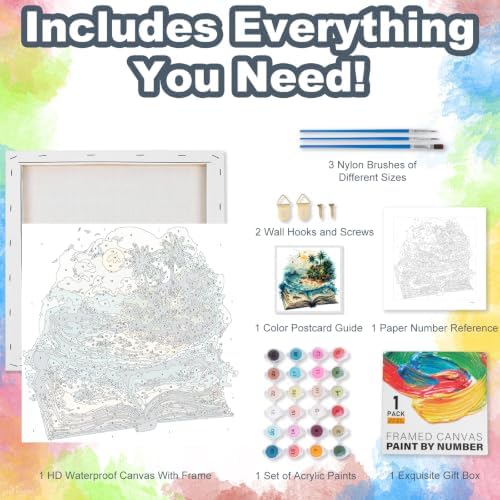 Kalonyth Book Framed Paint by Numbers Kit for Adults Beginner 10x10 inch