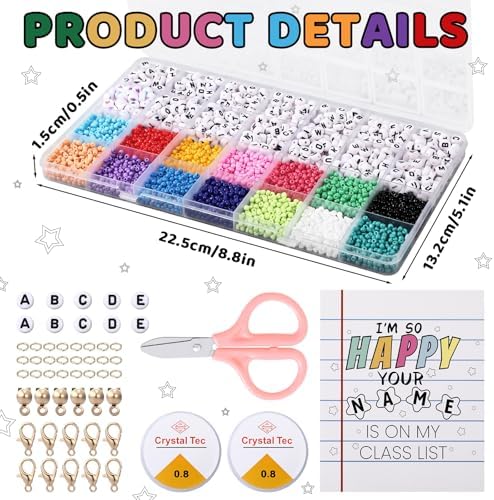 Tondiamo 4760 Pcs Back to School Gifts for Student Name 31 Set Bracelets Making Kit with Greeting Cards First Day of School DIY Adjustable Bead Bracelets Crafts for Teacher Students Party Favors Gifts