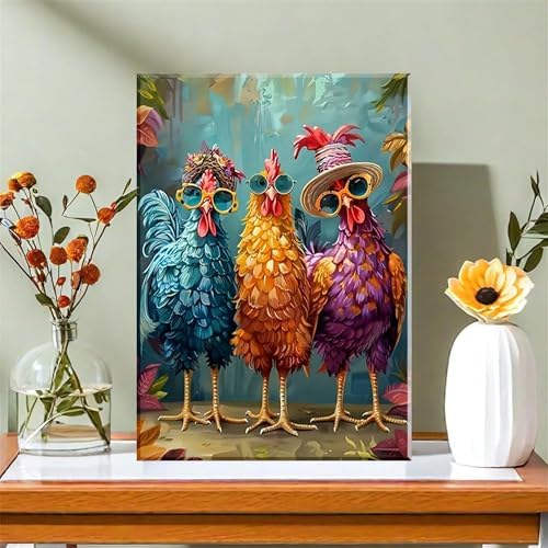 Hestarcul Framed Paint by Numbers Kit for Adults,Painting by Numbers Kits with Framed on Canva for Beginner,DIY Watercolor Oil Painting Frame for Birthday Gift Decor for Home Wall. (chicken1)
