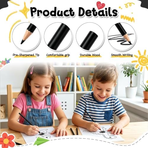 24 PCS Black Colored Pencils, Pre-sharpened Professional Wooden Art Pencils Set for Artists Painting | Premium Drawing Sketching Supplies