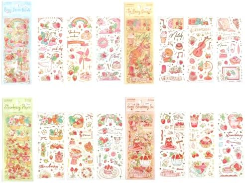 Strawberry Stickers for Journaling,12 Sheets Vintage Pink Berry & Dessert Decorative Stickers, Waterproof Vinyl Stickers for Scrapbook, Planners, Laptop, Water Bottles, DIY Crafts, Kawaii Stickers