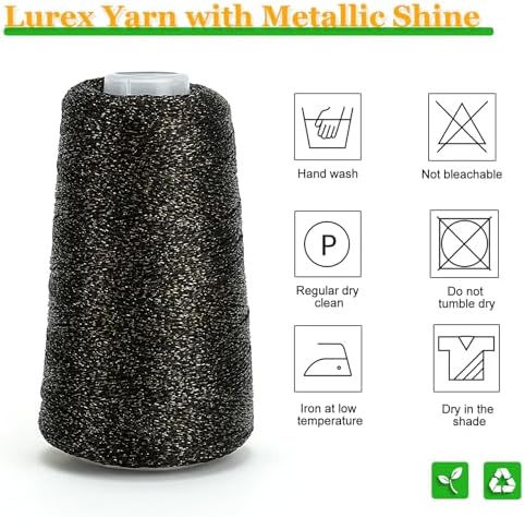 Metallic Crochet Thread, 80g Lurex Yarn for Charms(Black Gold)