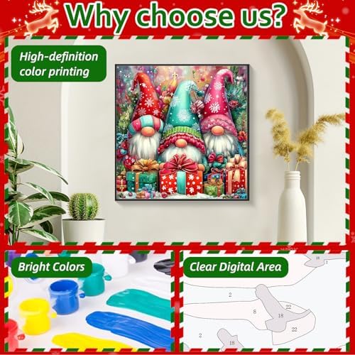 Reivworl Christmas Paint by Numbers Kit for Adults Beginners, Gnome Paint by Numbers, Adult Paint by Number Kits for Gifts and Home Wall Decor 16x16 Inch
