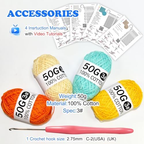 zwzxd Beginner Crochet Kit: Cotton Thread, Hooks & DIY Dishcloth Tutorial （Warm Earth Tone）
