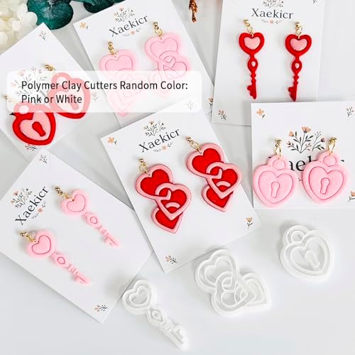 Xaekicr Heart Lock and Key Clay Cutters Set – 3PCS Polymer Clay Cutters for Earrings, Valentine’s Day Clay Earring Cutters, Polymer Clay Molds for Jewelry Making, Clay Tools