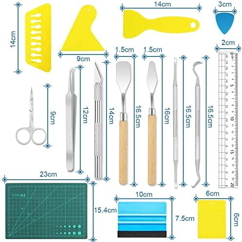 MMOBIEL 19-Piece Vinyl A5 Cutting Mat Tool Set Stainless Steel with Scrapers, Scalpel Knives, Spatula Spudgers, Ruler Tweezers and Scissors