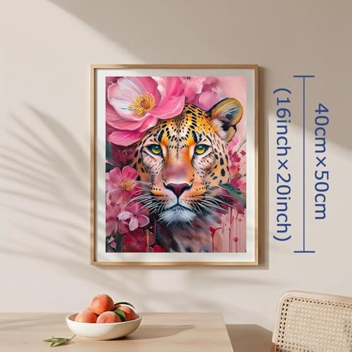 AuraDraw Cheetah Paint by Numbers - Leopard Paint by Number Kit for Adults Beginners, DIY Pink Painting Art Craft on Canvas for Home Decor 16x20 Inch