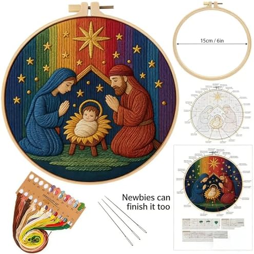 Christmas Nativity Embroidery Kit, Cross Stitch Kit for Adults DIY Craft
