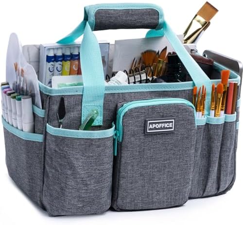 Art Supply Organizer Tote Bag – Craft Caddy with Handle, Utility Storage Tote with Multiple Pockets & Adjustable Divider for Sewing, Scrapbooking, School, Office, Medical Supplies