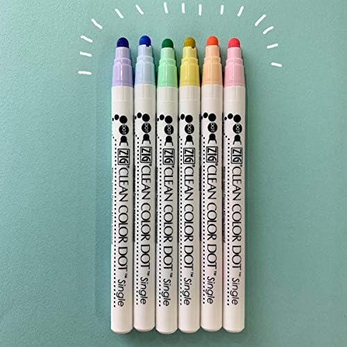 Kuretake CLEAN COLOR DOT Single Mild 6 colors set, Flexible dot tip marker, for Journals, Crafts, Illustration, Lettering, Planners, Made in Japan