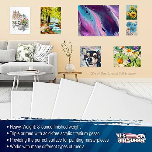 U.S. Art Supply 12x12 Stretched Canvas for Painting, 5/8" Profile, 7-Pack