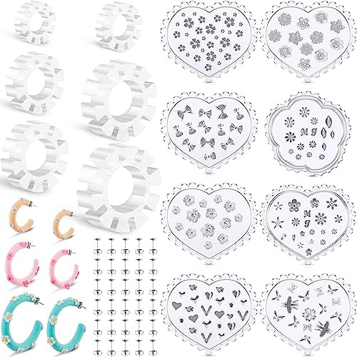 Tanlade 14 Pcs Polymer Clay Molds & Cutters - 6 Sizes Hoop Guides with 30 Pcs Studs Earrings for Jewelry Making
