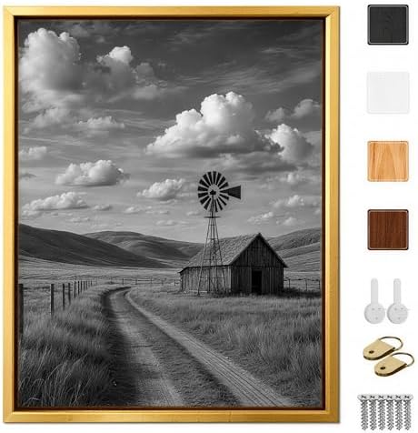Canvas Floater Frame for 1”–1.25”Deep Gallery Wrapped Canvas, Wood-Look Floating Frame Wall Artwork for Oil Paintings, Gallery Bedroom, Living Room, Studio, Made in USA (Champagne Gold,20x32)