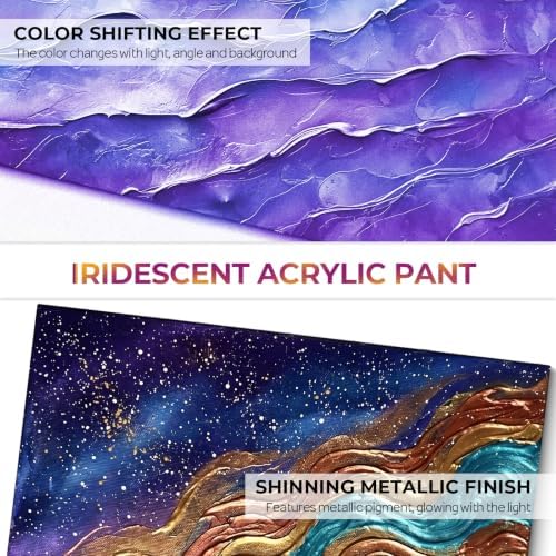 Nicpro 20 Colors Iridescent Acrylic Paint Set,2oz Chameleon Metallic Paint | Color Shifting Glitter Craft Paint, Non-Toxic DIY Art Painting Supplies,Paint Kit for Canvas Rocks Wood Glass Ceramic Fabric