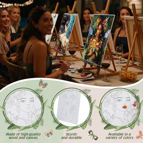 Harloon 36 Pcs 8 x 10 Inch Pre Drawn Canvas for Painting Afro Flower Butterfly Queen Pre Stretched Canvas Painting for Adults Outline for Sip and Paint Party Supplies Favor (Butterfly Queen)