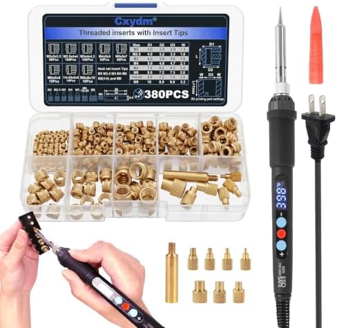 60W Soldering Iron Heat Set Insert Kit with 380PCS Brass Knurled Inserts