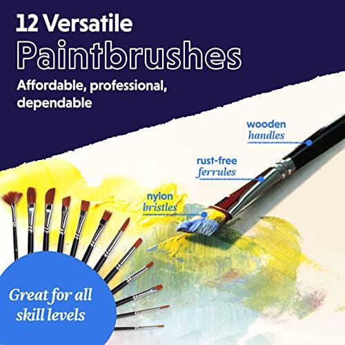 Crafts 4 All Acrylic Paint Set for Adults and Artists - 12 Pack of 12mL Paints with 12 Art Brushes & 4 Stretched Canvas Boards, Non-Toxic Craft Paint for Easter Eggs, Ceramic Rock Paint - Art Supplies