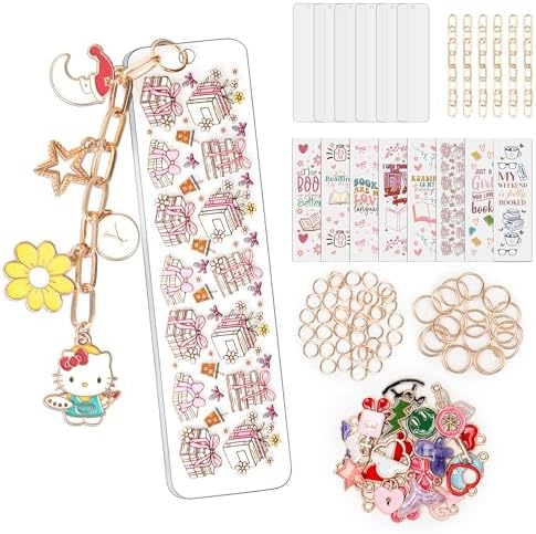 100 Pcs Book Acrylic Bookmark Blanks(2mm) Thicken 6 DIY Bookmark Making 8 Book UV DTF Sticker 20 Charms 6 Extender Chains and 60 Jump Ring Suitable for DIY Crafts Gifts