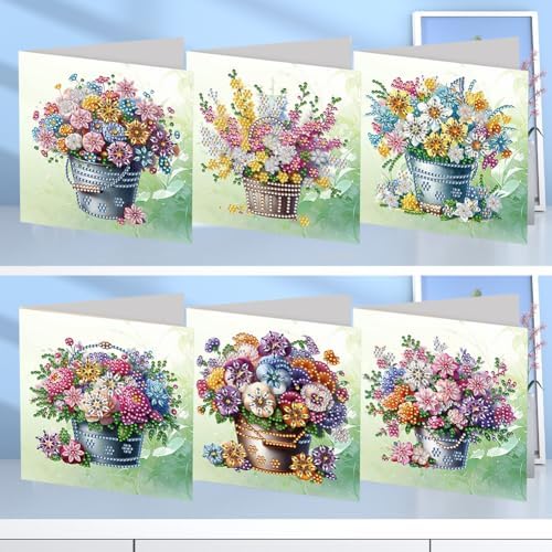Diamond Art Cards with Envelopes–6PCS DIY Diamond Painting Greeting Cards Kit | Card Making Kit with Bling for Adults & Beginners | Birthday,Holiday & Thank You Cards (Flowers)