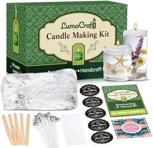 Clear Gel Wax for Candle Making - 1.1LB (500g) Transparent Jelly Candle Wax with Wicks, Wick Stickers & Holders - Non-Toxic, Unscented DIY Gel Wax for Beginners & Crafters