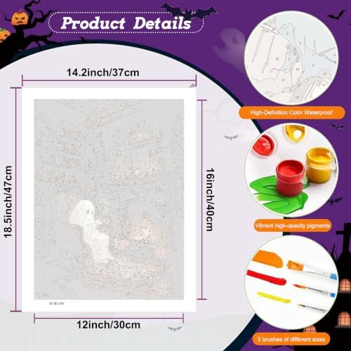Halloween Paint by Numbers Kit for Adults,Paint by Number Adult Ghost 16x20 | Halloween Paint by Number Kit for Adults on Canvas, DIY Oil Acrylic Paints Wall Decor Gifts Pre Drawn Canvas Stress Relief