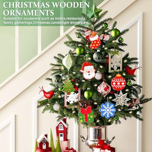 80PCS Wooden Christmas Ornaments to Paint,10 Styles DIY Blank Unfinished Reindeer Santa Claus Christmas Tree Ball Snowman Snowflake Wreath Gift Christmas Stocking Cutouts Ornament for Crafts Winter