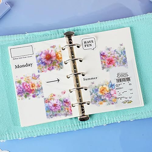 1 Roll Colorful Floral Washi Tape for Scrapbooking Scrap Booking Supples Kit Cute Butterfly Tapes Sticker Spring Flower Washi Tapes Transparent PET Tape Stickers for Journaling Junk Journal supplies
