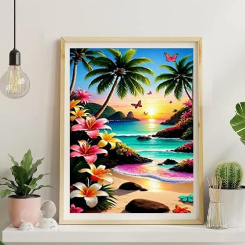 ajepon Beach Diamond Art Kits for Adults-Beach Diamond Painting Kits,Seascape 5D Diamond Painting for Adults,Gem Painting Kit Arts for Wall Home Decor Arts Craft 12x16inch, G4310