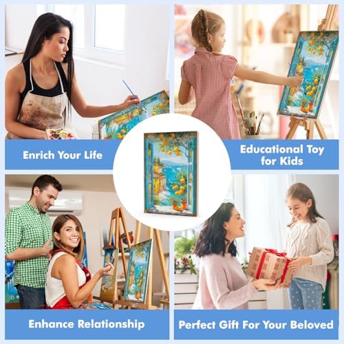 Bowetile Framed Paint by Numbers Landscape Kit for Adults, Adults' Paint-by-Number Kits on Canvas, Painting by Numbers Lemon, DIY Acrylic Number Painting for Home Wall Decor, 8x12in