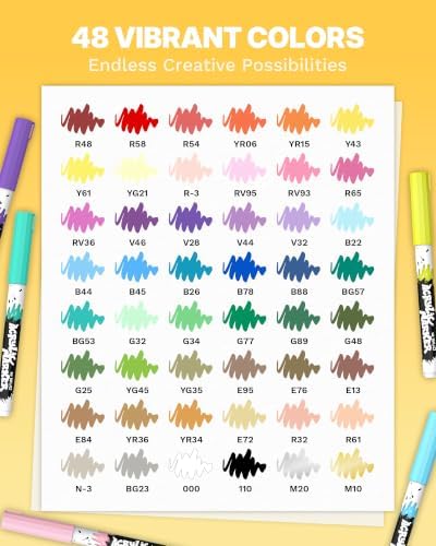 WUO 48 Pack Acrylic Paint Markers with Automatic Liquid Ink Control System