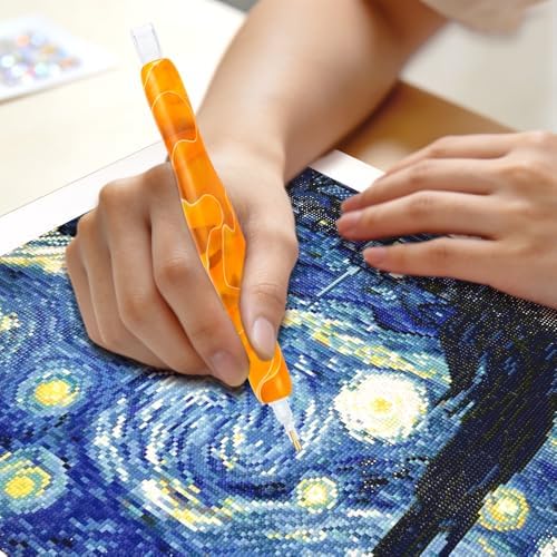 RaySoar Diamond Painting Art Drilling Dot Pen with Tips Nibs Placers Tool Accessories for Adults, Gem Rhinestone Picker Stylus Orange