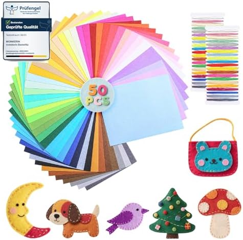 moinkerin 50Pcs Felt Sheets for Crafts with Thread 12"x16" Felt Fabric Sheets Assorted Colors 1mm Stiff Felt for Crafting DIY Handwork Sewing Patchwork (50 Colors)