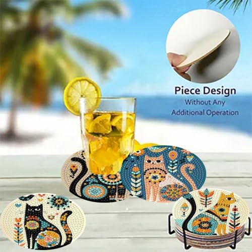 8 Pack Diamond Art Coasters Kit for Adults, Cat Diamond Painting Coasters