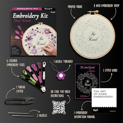 Unwynd Embroidery Kit Floral Theme for Beginners, Satin Stitch Hand Embroidery Kit for Adults, Easy DIY Crafts, Starter Set with Flower Pattern (Floral)